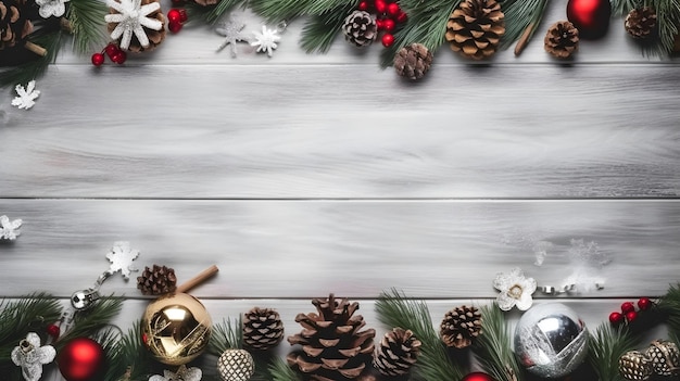 Décorations de Noël sur une table en bois blanche