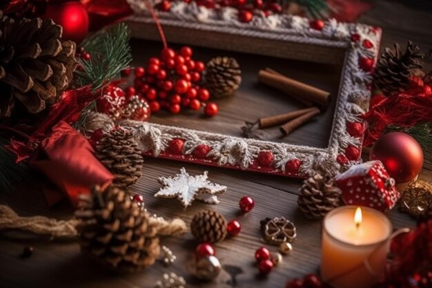 Décorations de Noël sur une table avec une bougie