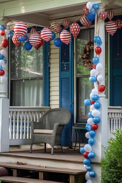 Décorations patriotiques accrochées à un porche prêtes pour une célébration créée avec une IA générative