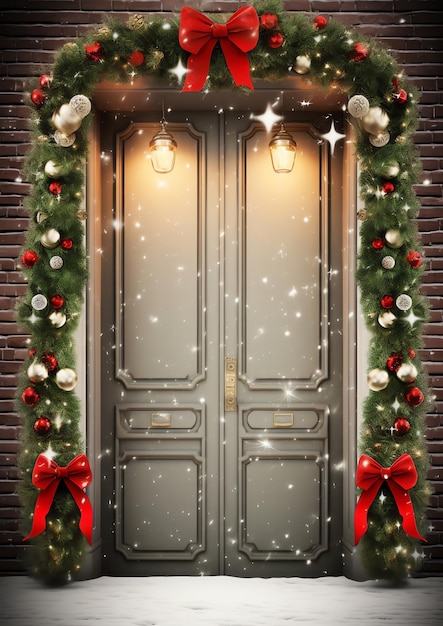 Décorations de porte de Noël cadre de bordure d'hiver aquarelle