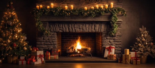 Décorations pour Noël dans la maison au coin du feu