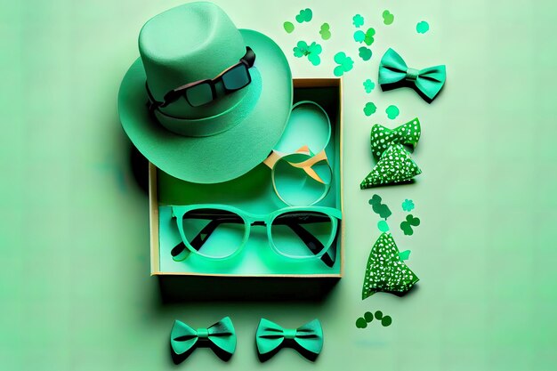 Décorations de la Saint-Patrick en forme de chapeau lunettes de fête Generative Ai