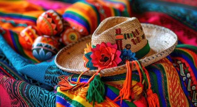 Décorations de vacances Célébration traditionnelle mexicaine avec un sombrero coloré et des maracas festifs