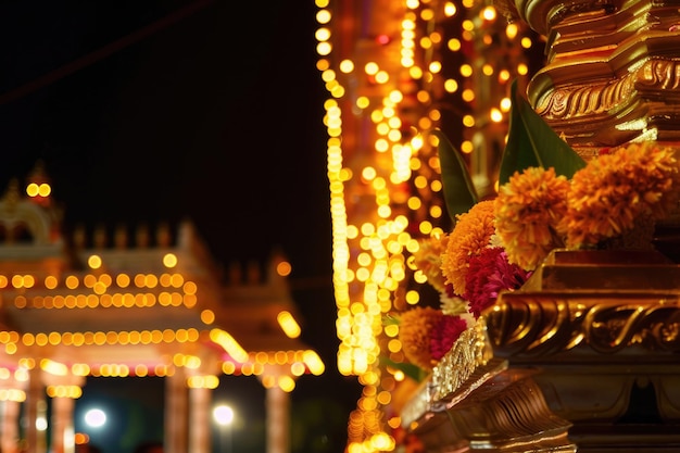 Des décorations vibrantes d'Ugadi éclairent un temple hindou