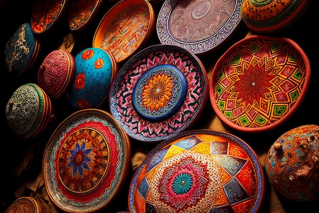 Décoré avec de l'artisanat exotique de motifs orientaux dans le vieux marché du Moyen-Orient