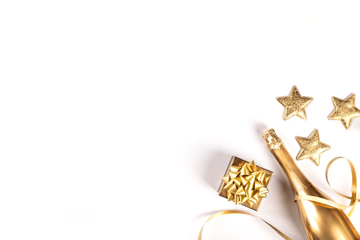 Photo décoré de bouteille de champagne doré. symbole de noël.