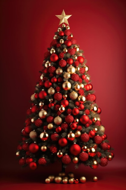 Décoré avec des ornements de Noël et des lumières sur l'arbre Copier l'espace bannière de Noël Génératif ai