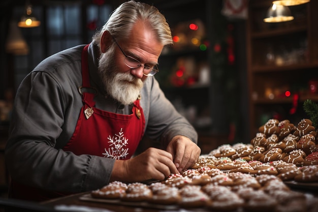 décorer des biscuits au pain d'épice sucrés dans la cuisine la veille de Noël