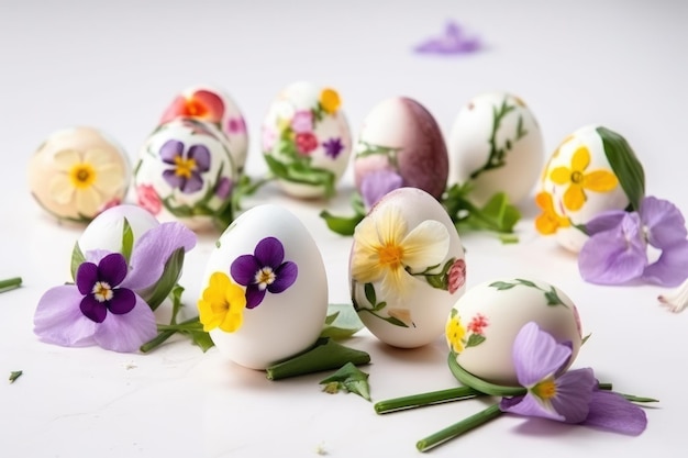 Décorez les œufs de Pâques avec la beauté des fleurs printanières Generative AI