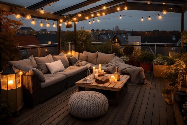 Décorez la terrasse du toit avec des lampes