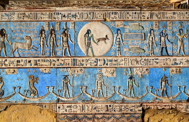 Découpages hiéroglyphiques dans le temple égyptien antique