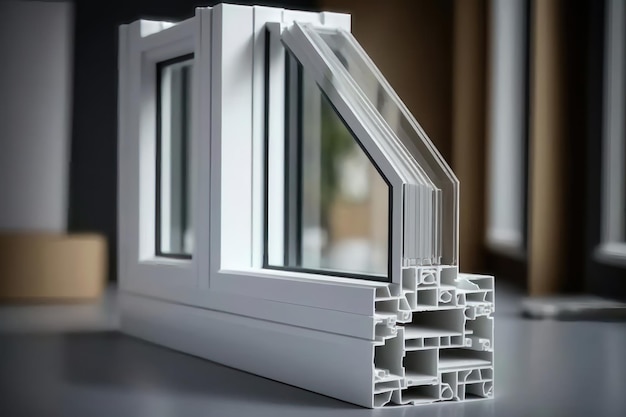 Découpe du profilé de fenêtre avec métal plastique et verre AI Generation