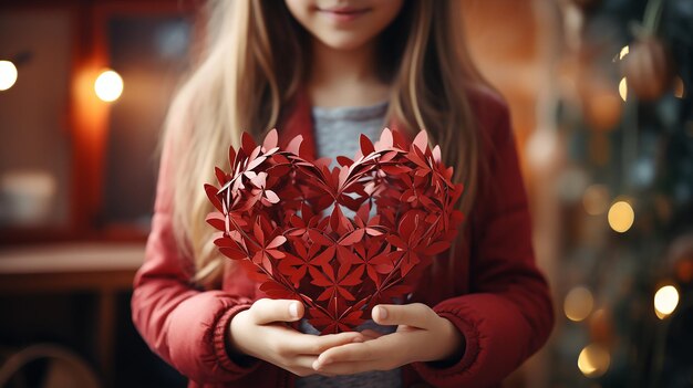 Découpe de famille en papier en forme de coeur, main dans la main, aide aux sans-abri, journée mondiale de la santé mentale, IA générative