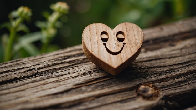 Photo une découpe en forme de cœur en bois avec un smiley est au centre de l'image il y a quatre petits