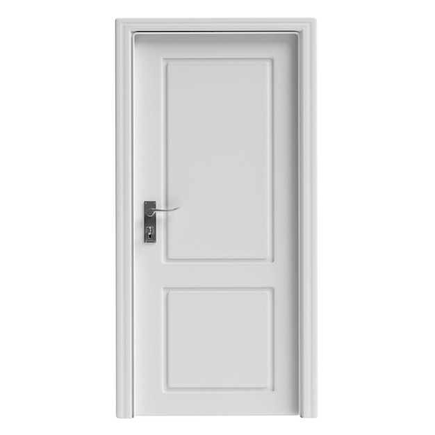 Découpe isolée de porte fermée décorée en blanc sur fond blanc illustration 3d