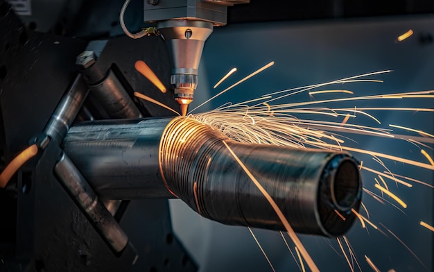 Découpe laser CNC du métal technologie industrielle moderne Fabrication de détails industriels L'optique laser et la commande numérique par ordinateur CNC sont utilisées pour diriger le matériau ou le faisceau laser généré