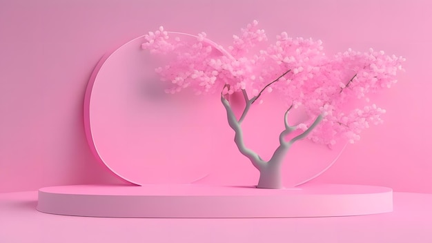 Découpe de papier rose d'un cerisier à fond rose
