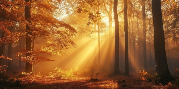 Découvrez la beauté enchanteuse d'une forêt d'automne peinte de couleurs vives pendant la matinée