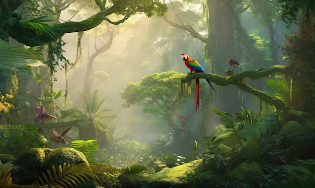 Découvrez la beauté exotique des perroquets dans la forêt tropicale Créer à l'aide d'outils d'IA générative