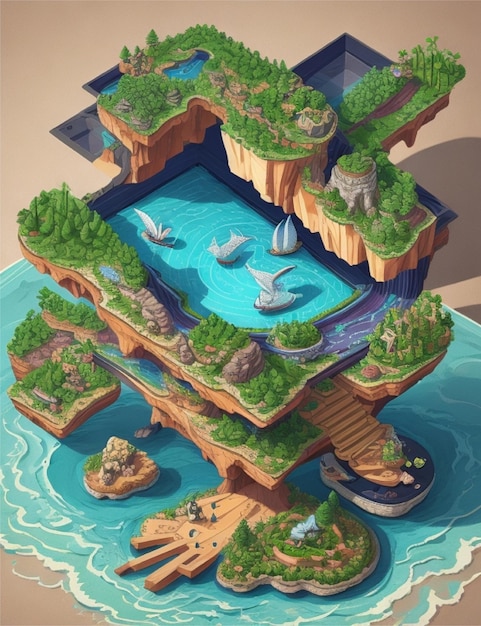 Découvrez la beauté de la nature à travers la perspective unique des illustrations isométriques