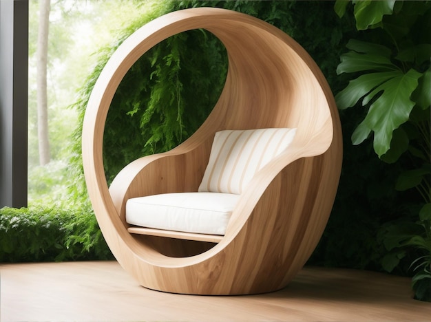 Photo découvrez le design épuré et contemporain de cette chaise en bois arrondie et sculptée