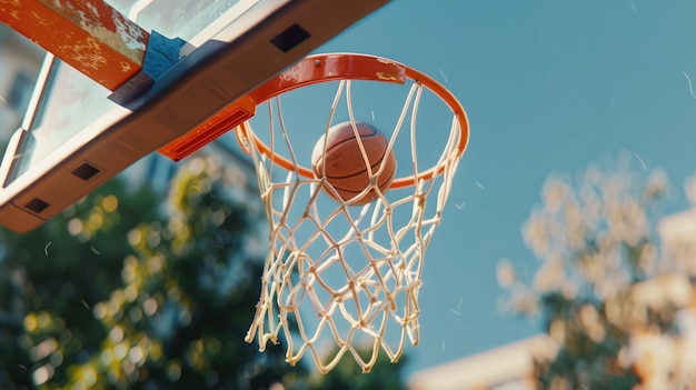 Photo découvrez en détail le bruit satisfaisant de la balle de basket-ball qui passe proprement à travers le cerceau.