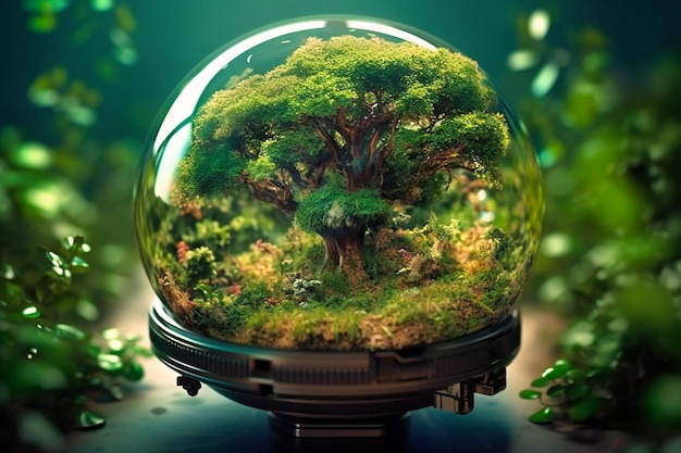 Découvrez un globe caché niché dans les feuilles d'un arbre dans une forêt luxuriante