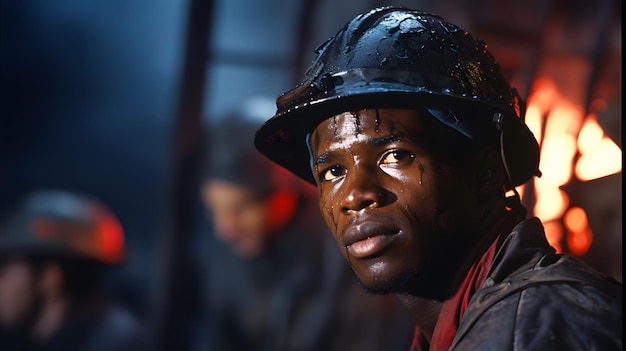 Photo découvrez la vie à l'intérieur de l'aciérie avec une image authentique d'un ouvrier réfléchi