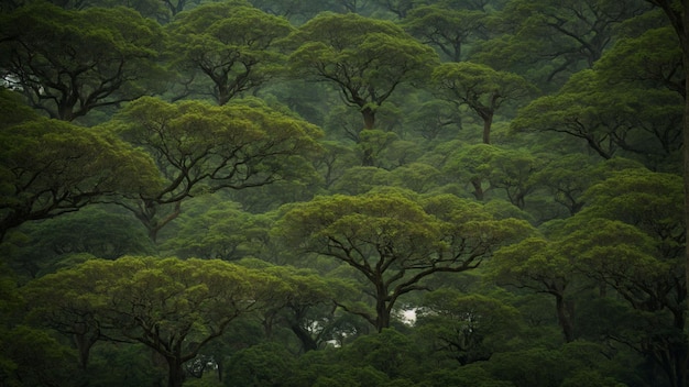 Photo décrivez le phénomène de la timidité de la couronne parmi les arbres mettant en évidence les motifs complexes formés par