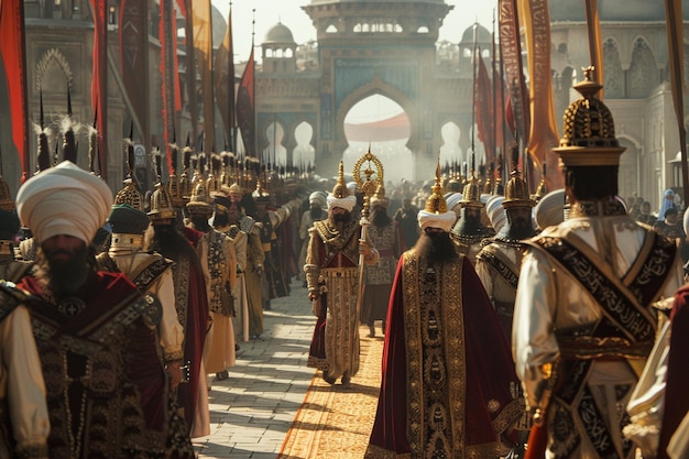 Photo décrivez une procession cérémonielle où les dignitaires génératifs ai