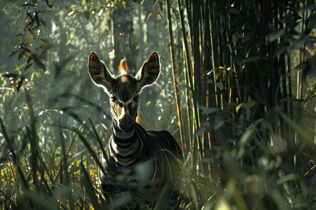 Photo décrivez la vue mystérieuse d'un okapi dans un hyp génératif ai