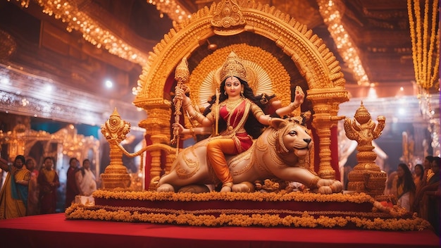 Photo déesse durga assise sur le festival hindou du lion