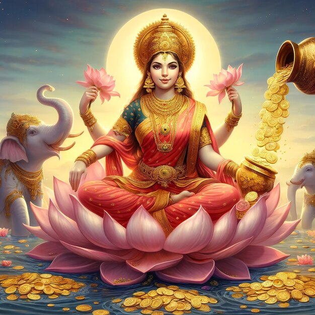 La déesse Lakshmi apporte la richesse dans le festival de Diwali Akshya Tritiya Dhanteras