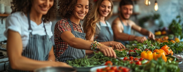 Photo un défi de cuisine saine avec des amis