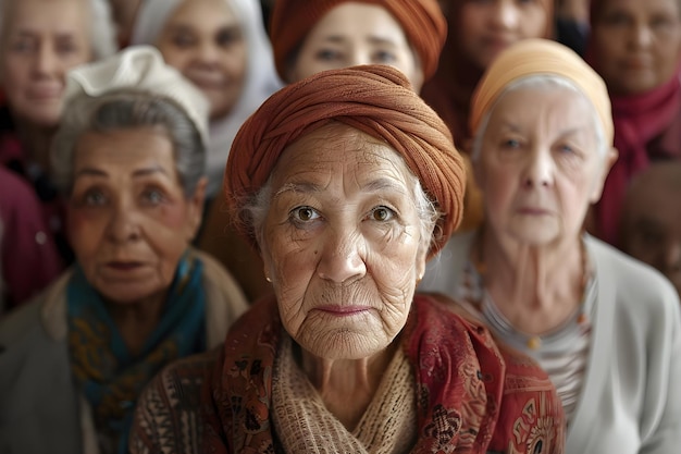 Défiants et changements dans la société Vieillissement démographique mondial représenté par un groupe diversifié de personnes âgées Concept Vieillissement mondial Défiants de la population dans la société Divers groupes de personnes âgés