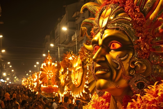 Un défilé de chars de carnaval à Rio de Janeiro Une image vibrante et colorée générée par Ai