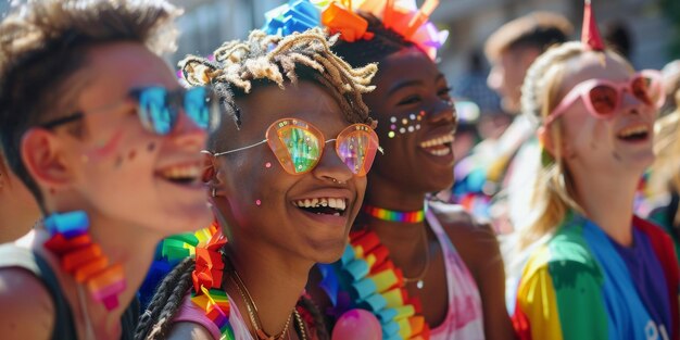 Défilé LGBT avec des drapeaux AI générative