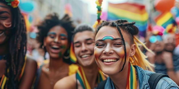 Défilé LGBT avec des drapeaux AI générative