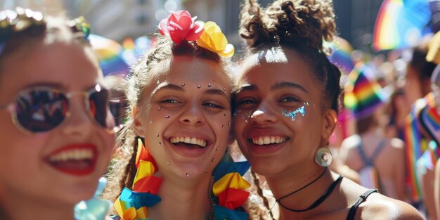 Défilé LGBT avec des drapeaux AI générative