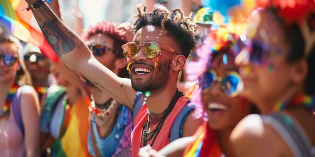 Défilé LGBT avec des drapeaux AI générative