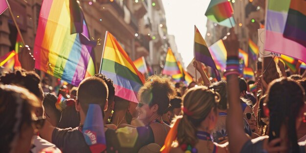 Défilé LGBT avec des drapeaux AI générative