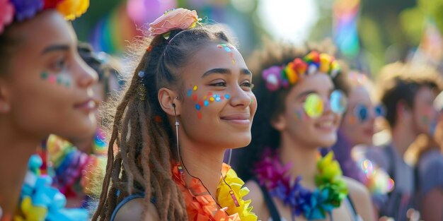 Défilé LGBT avec des drapeaux AI générative