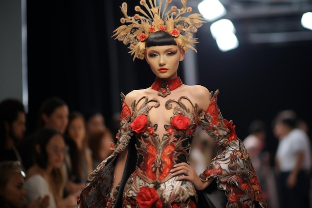 Défilé de mode glamour asiatique avec des costumes incroyables et des pièces de créateurs uniques