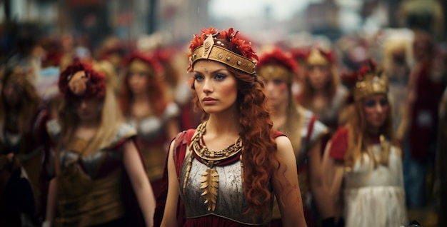 défilé romain antique avec de magnifiques femmes aux cheveux rouges