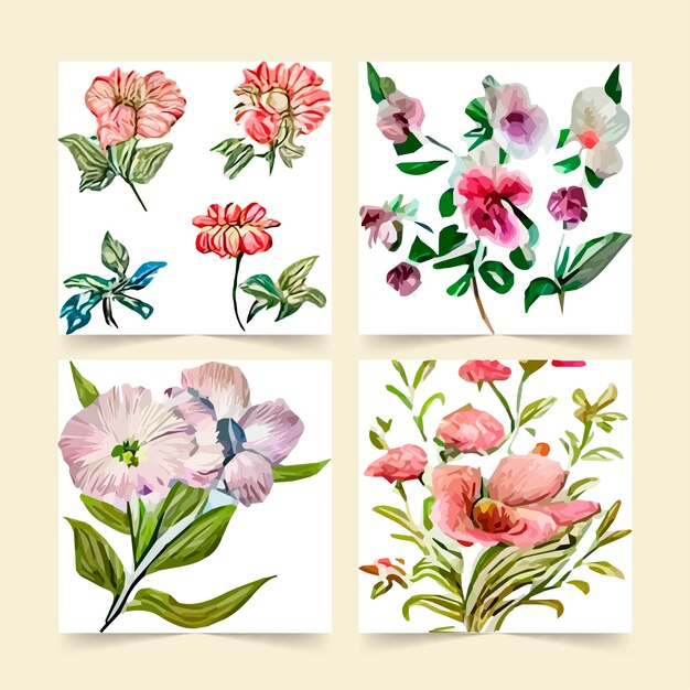 Définir des cartes postales vintage avec des fleurs sauvages colorées sur fond blanc Illustration vectorielle Herbes et fleurs sauvages Définir des éléments floraux pour vos compositions