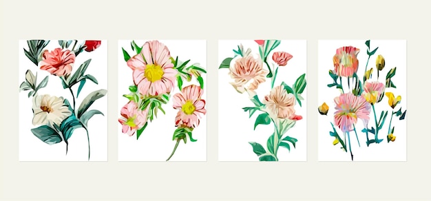 Définir des cartes postales vintage avec des fleurs sauvages colorées sur fond blanc Illustration vectorielle Herbes et fleurs sauvages Définir des éléments floraux pour vos compositions
