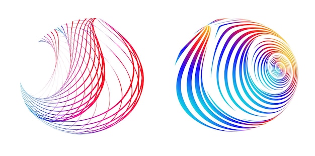 Définir un cercle d'éléments de conception Cercle de couleurs vectorielles audacieuses isolées à partir de rayures ondulées de lueur abstraite de nombreux tourbillons scintillants créés à l'aide de l'outil de fusion Illustration vectorielle EPS10 pour votre présentation