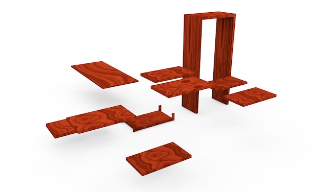 Définir une étagère en bois isolée sur fond. rendu 3D