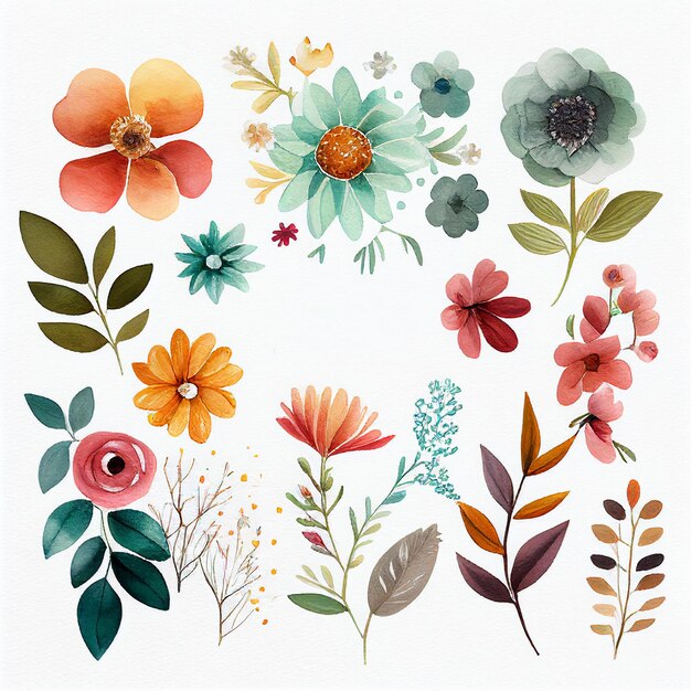 Photo définir des fleurs et laisser peindre une illustration florale à l'aquarelle créée avec la technologie generative ai