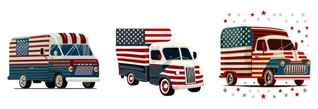 Définir l'illustration vectorielle du camion coloré par le drapeau américain isolé sur blanc